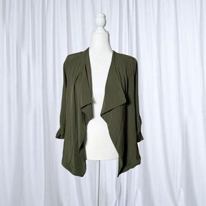 Women Olive Green Draped Cardigan Sweater Wrap With Pockets Size SMALL